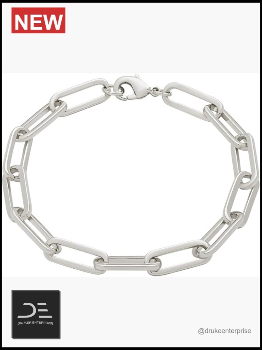 Silver Plated Chunky Paperclip Chain Link Bracelet 7.5" Lobster Claw Clasp